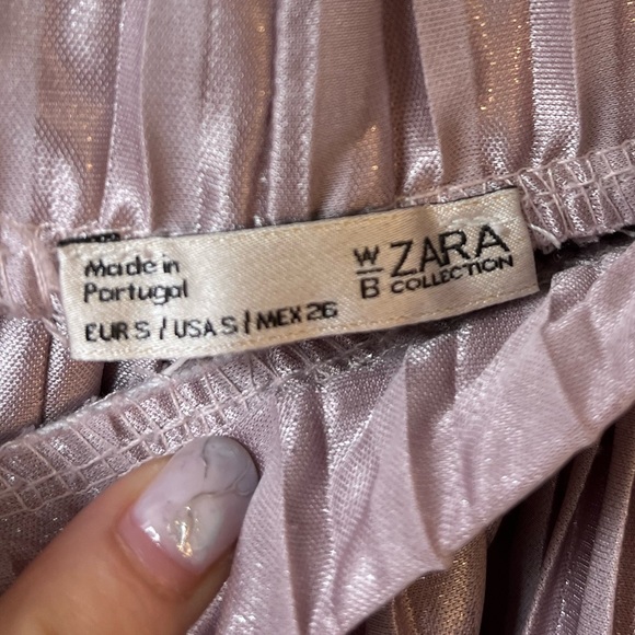Zara Size Small Metallic Dusty Pink Pleated Midi Skirt - Picture 4 of 5